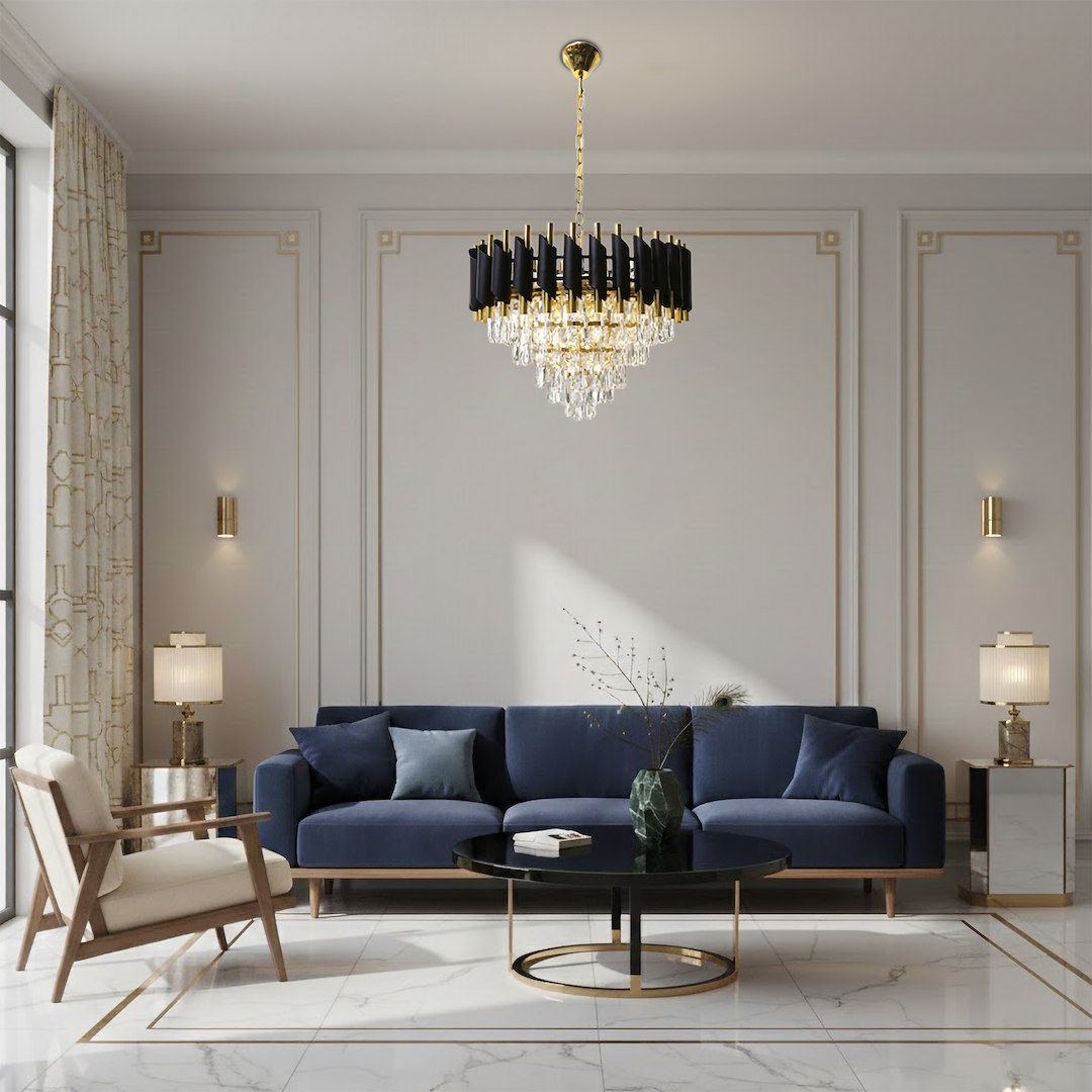 Cristal Black & Gold 7 Light Chandelier