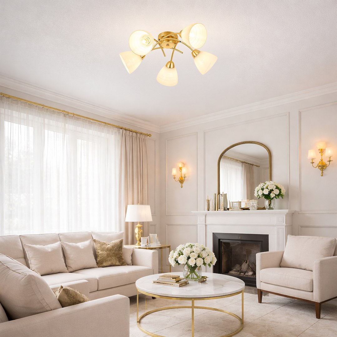 Clara Gold 5 Light Glass Ceiling Light