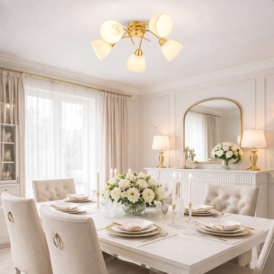 Clara Gold 5 Light Glass Ceiling Light