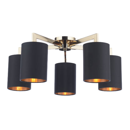Olive 5 Light Gold & Black Semi-Flush Ceiling Light