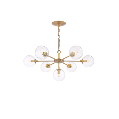 Ophelia 7-Light Warm Brass and Glass Pendant