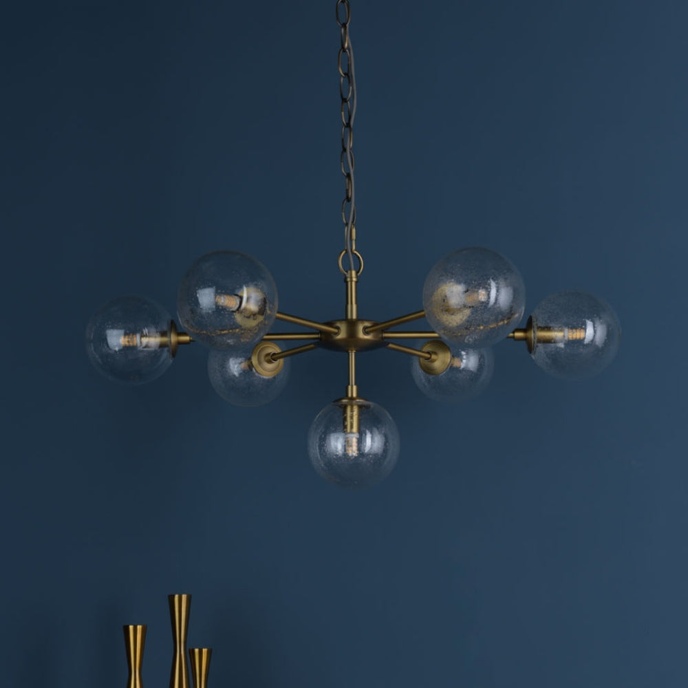 Ophelia 7-Light Warm Brass and Glass Pendant