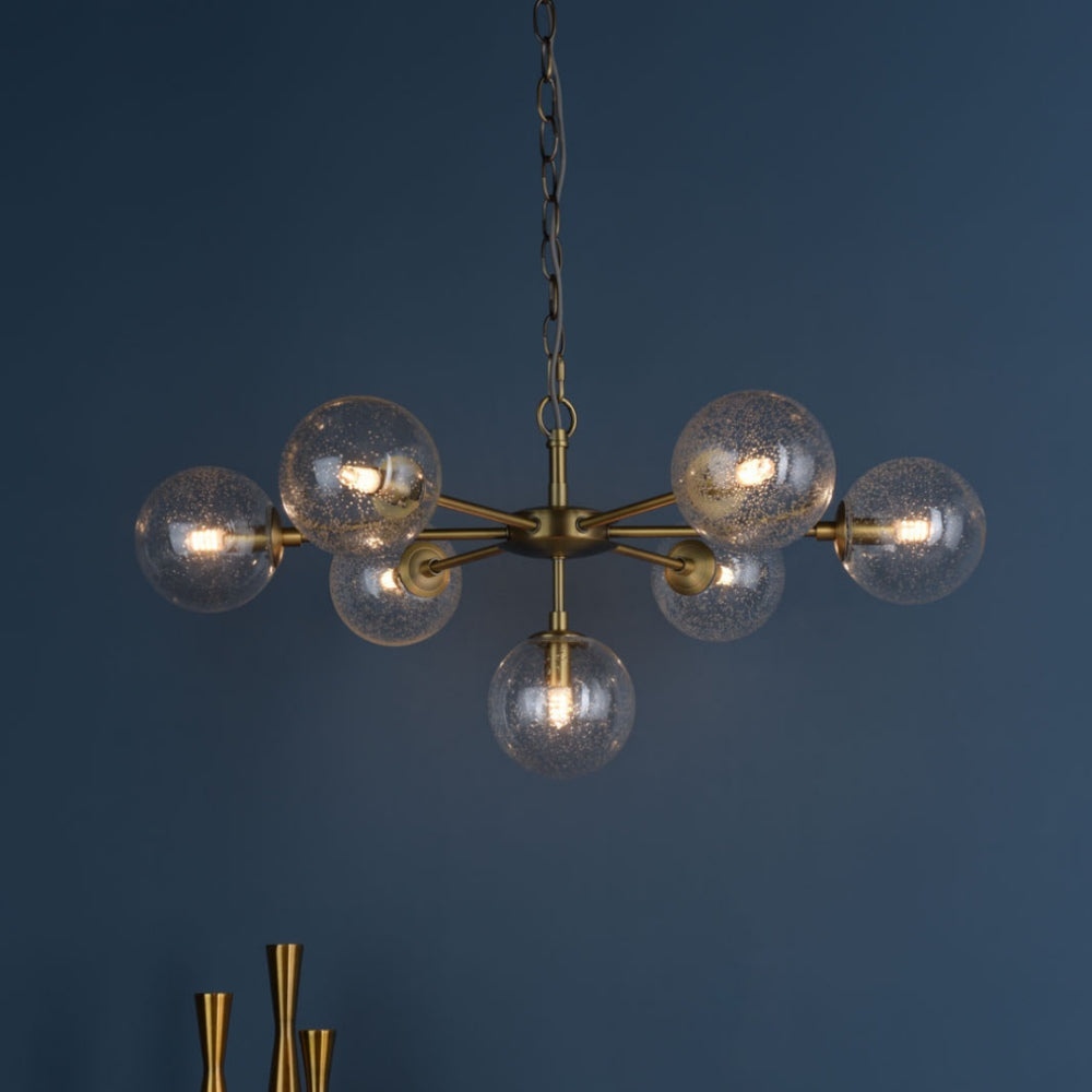 Ophelia 7-Light Warm Brass and Glass Pendant