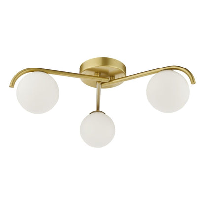 Orlena 3 Light Satin Gold Flush Ceiling Light with Opal Glass Shades
