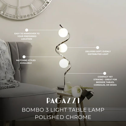 Bombo 3 Light Table Lamp Polished Chrome