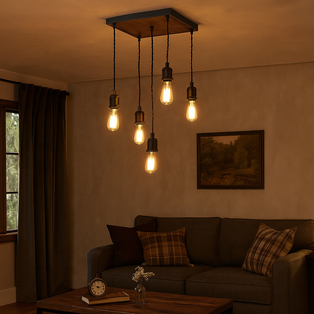 Melrose 5 Light Black & Wood Pendant Ceiling Light