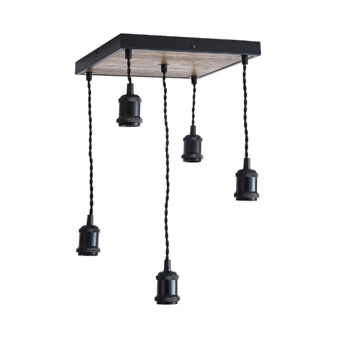 Melrose 5 Light Black & Wood Pendant Ceiling Light