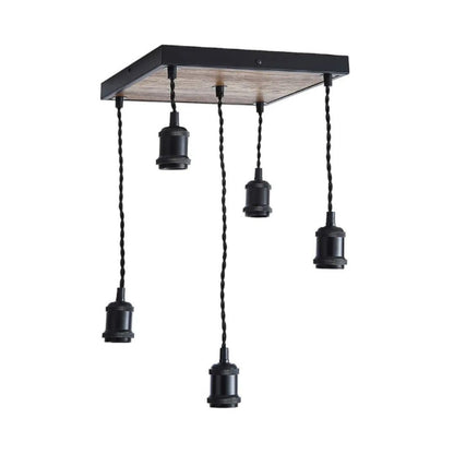 Melrose 5 Light Black & Wood Pendant Ceiling Light