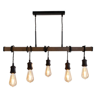 Melrose 5 Light Black and Oak Ceiling Pendant Bar
