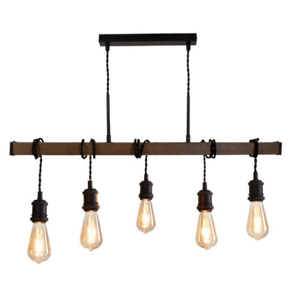Melrose 5 Light Black and Oak Ceiling Pendant Bar