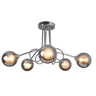 Xena Polished Chrome and Smoked Glass 5 Light Semi Flush Ceiling Light