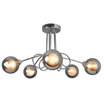 Xena Polished Chrome and Smoked Glass 5 Light Semi Flush Ceiling Light