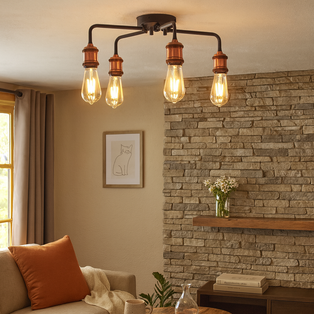 Clark Matt Black and Copper 5 Light Semi Flush Ceiling Light