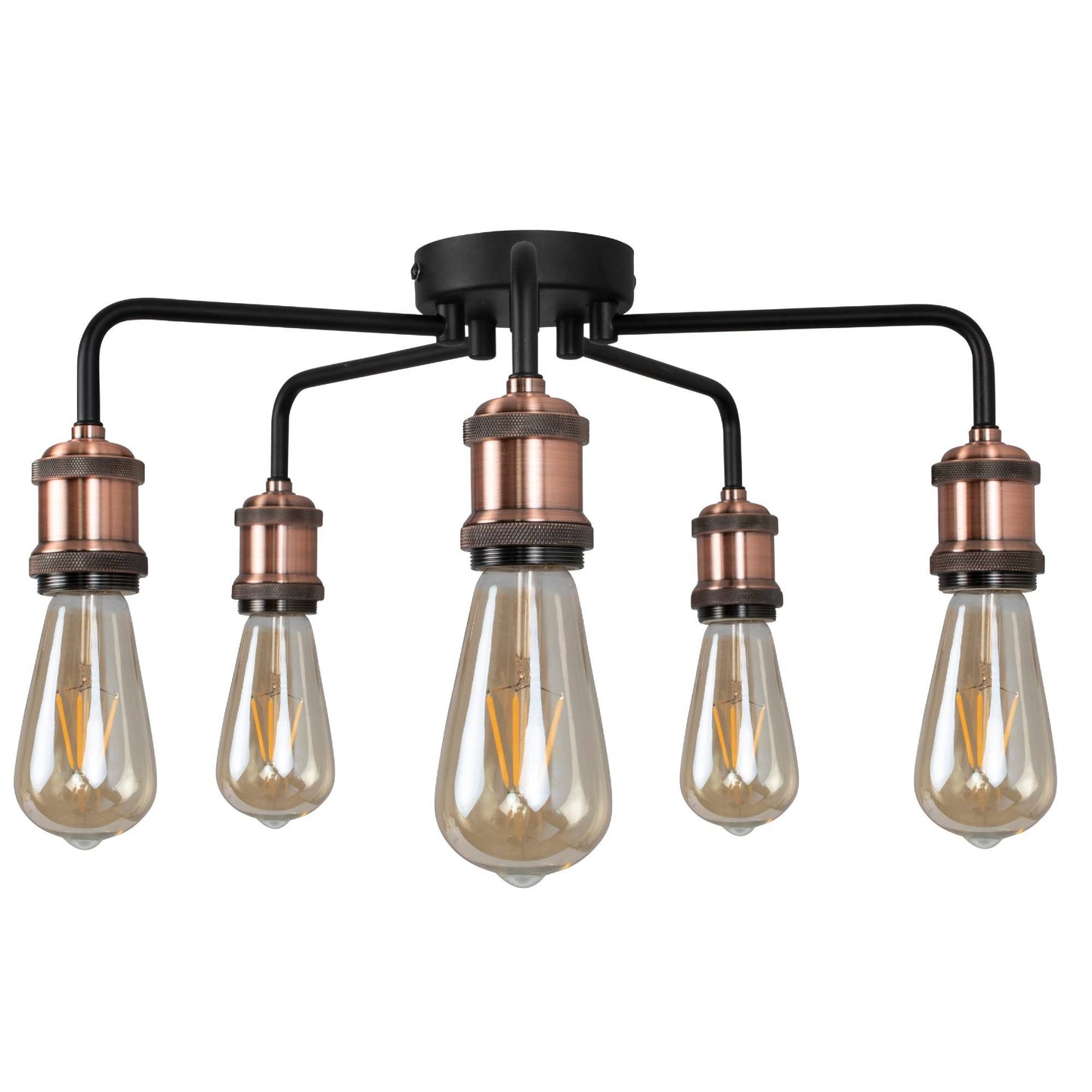 Clark Matt Black and Copper 5 Light Semi Flush Ceiling Light