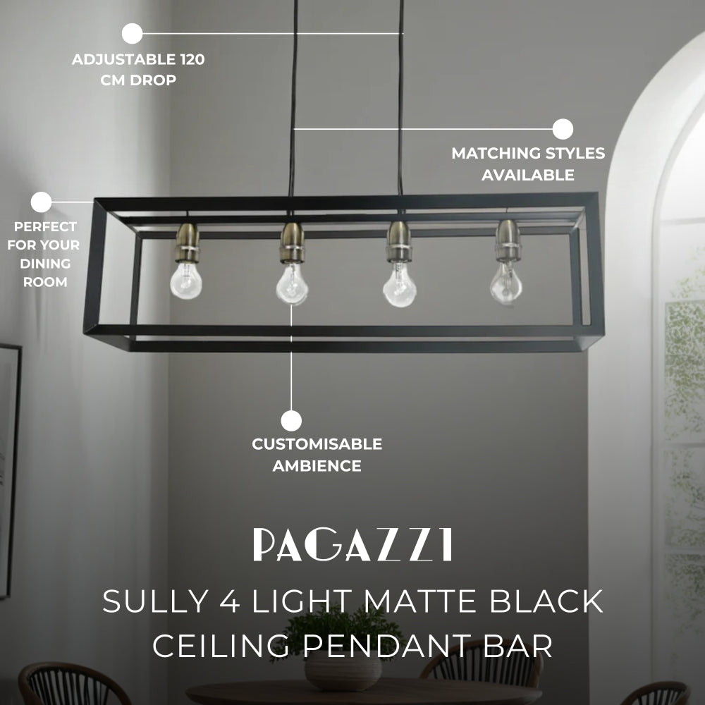 Sully 4 Light Matte Black Ceiling Pendant Bar
