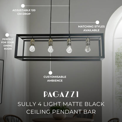 Sully 4 Light Matte Black Ceiling Pendant Bar