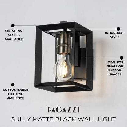 Sully Matte Black Wall Light