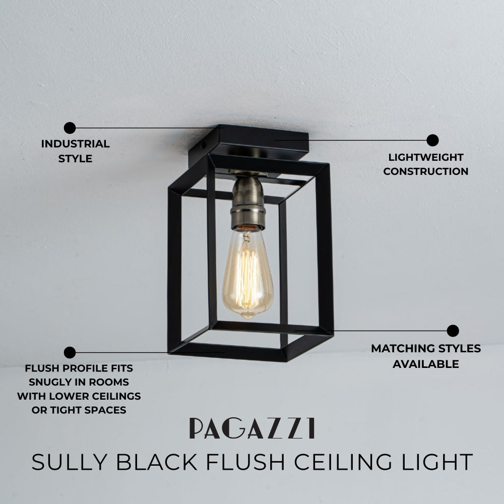 Sully Black Flush Ceiling Light