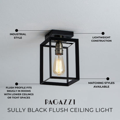 Sully Black Flush Ceiling Light