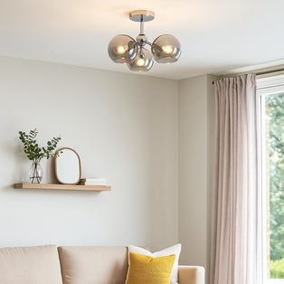 Nia Chrome Smoke 3-Light Semi-Flush Ceiling Light