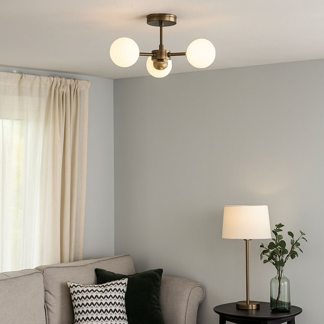 Lior 3-Light Antique Brass Semi-Flush Ceiling Light