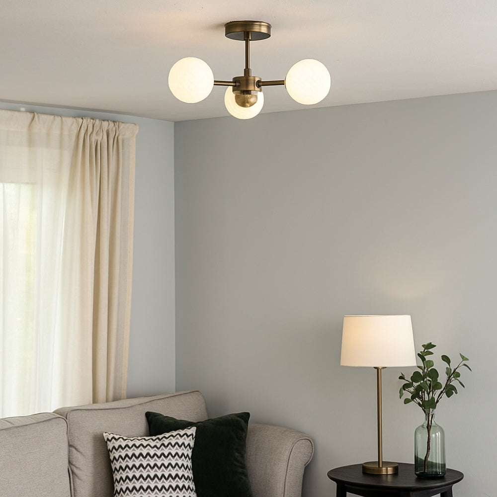 Lior 3-Light Antique Brass Semi-Flush Ceiling Light