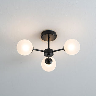 Niva 3-Light Black Frosted Glass Semi-Flush Ceiling Light