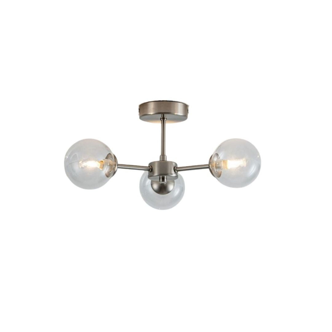 Niva 3-Light Satin Nickel Clear Glass Semi-Flush Ceiling Light