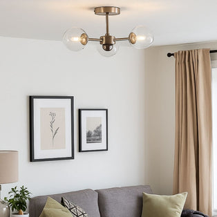 Niva 3-Light Satin Nickel Clear Glass Semi-Flush Ceiling Light