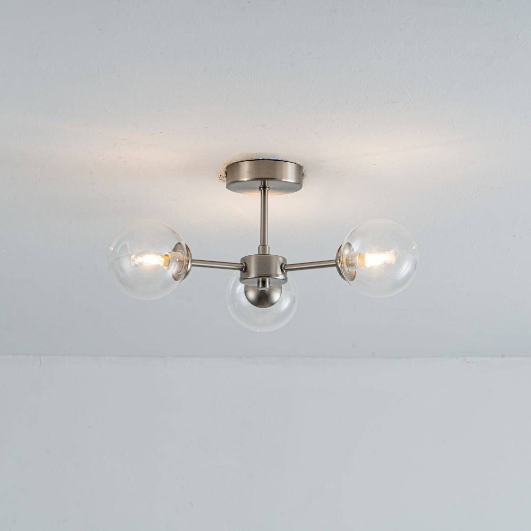 Niva 3-Light Satin Nickel Clear Glass Semi-Flush Ceiling Light