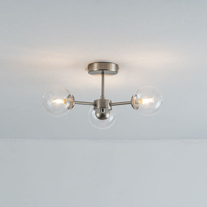 Niva 3-Light Satin Nickel Clear Glass Semi-Flush Ceiling Light