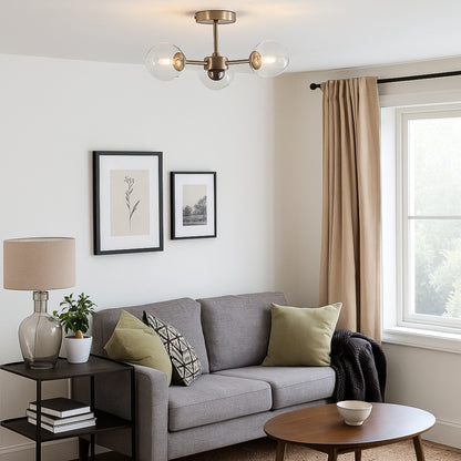 Niva 3-Light Satin Nickel Clear Glass Semi-Flush Ceiling Light