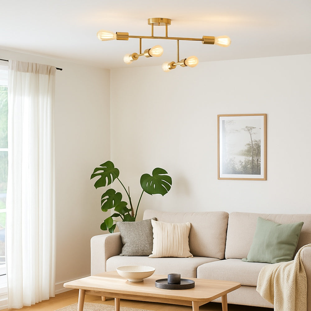Leni 6-Light Natural Brass Semi-Flush Ceiling Light