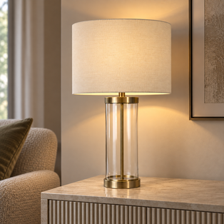 Adelia Antique Brass & Glass Table Lamp