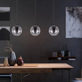 Aleksander 3 Light Black & Smoked Glass Pendant Ceiling Light