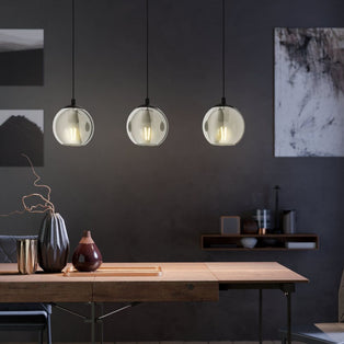 Aleksander 3 Light Black & Smoked Glass Pendant Ceiling Light
