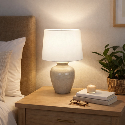 Bethany Dove Grey Crackle Ceramic Table Lamp with Cream Shade