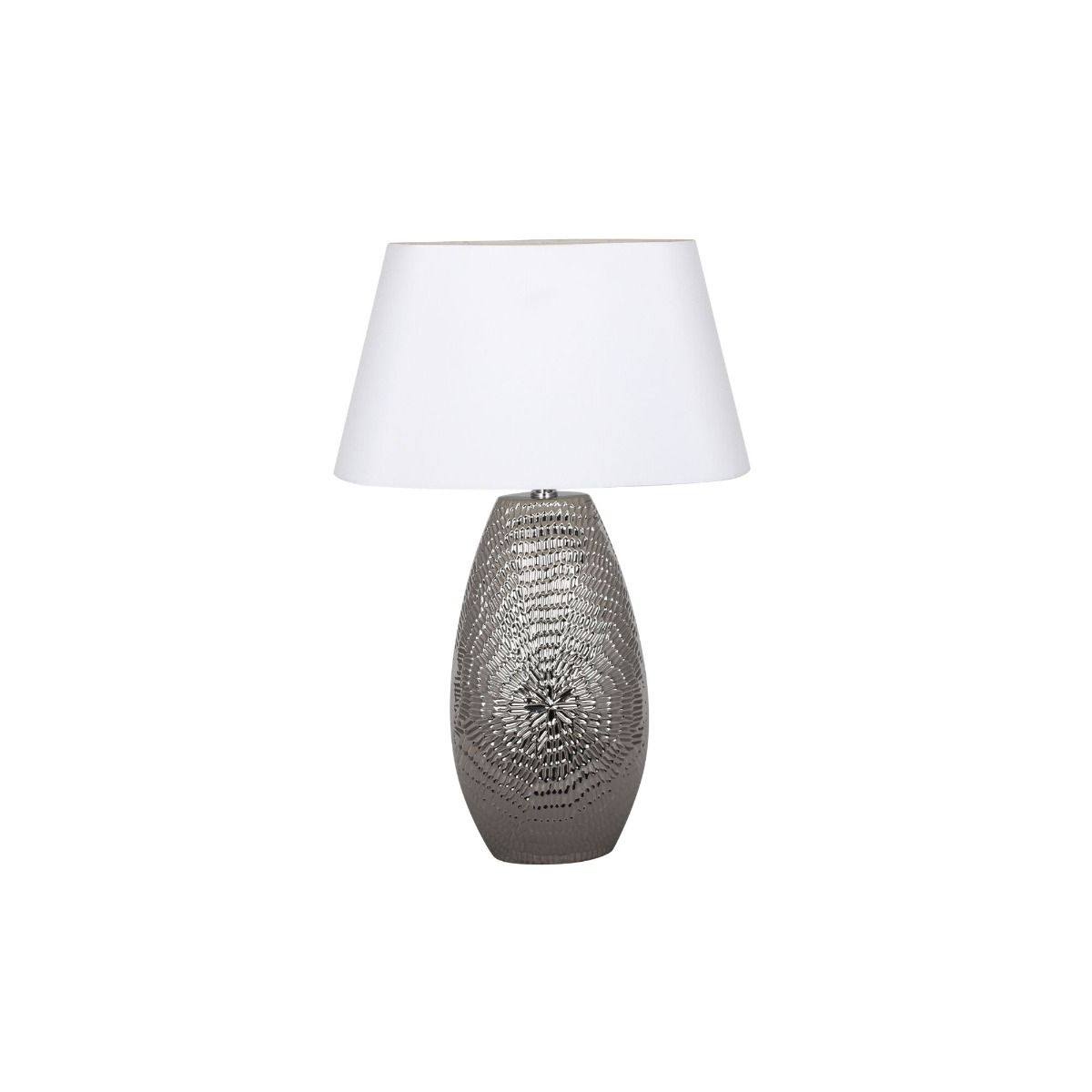 Caitlin Silver Oval Table Lamp 1 Light Silver With White Shade