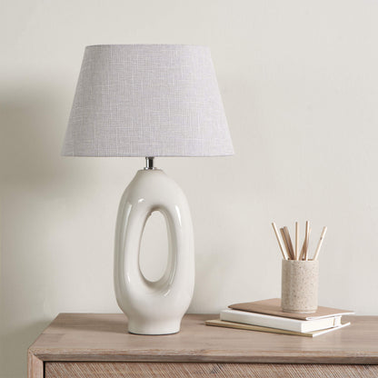 Aoife Cream Ceramic Table Lamp with Light Grey Shade