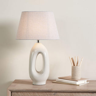 Aoife Cream Ceramic Table Lamp with Pink Shade