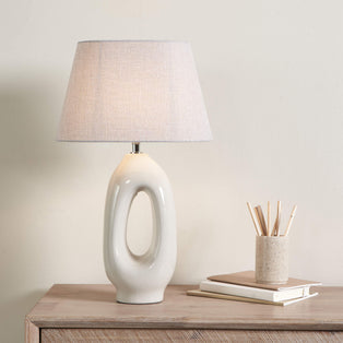 Aoife Cream Ceramic Table Lamp with Light Grey Shade