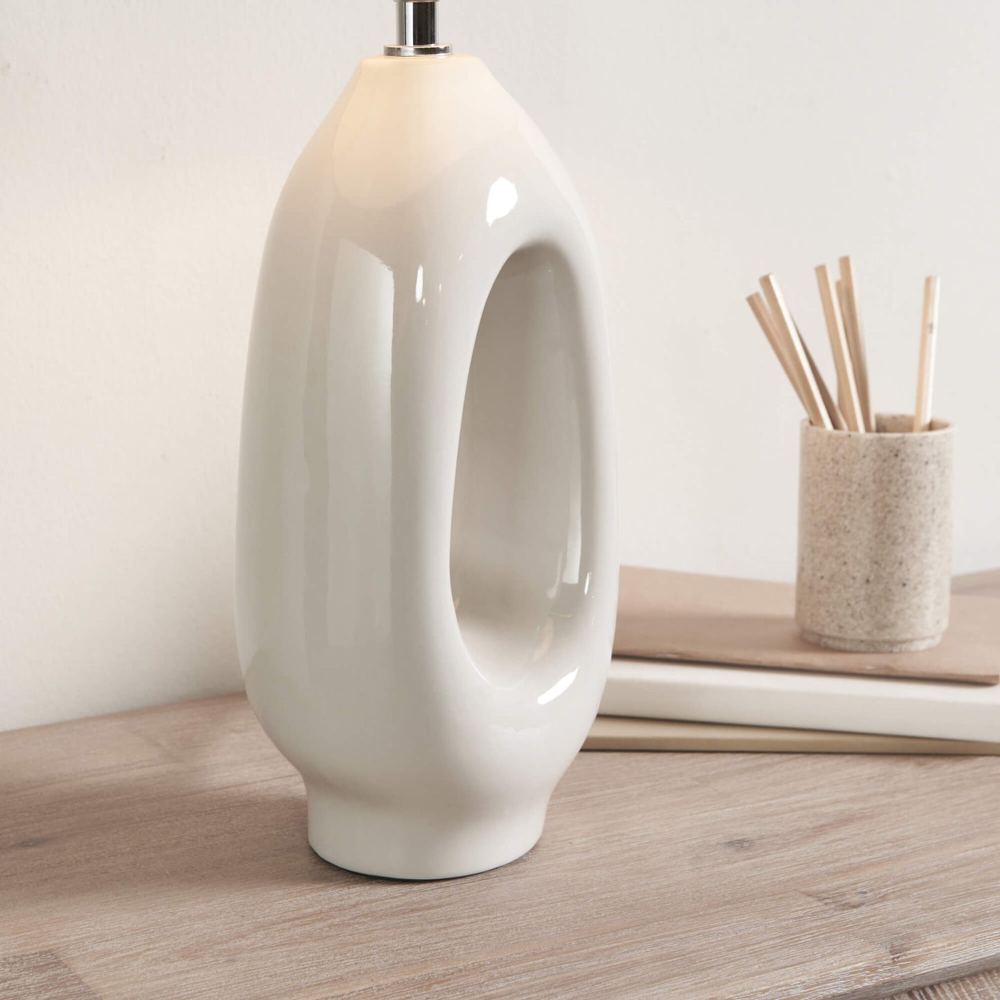 Aoife Cream Ceramic Table Lamp with Light Grey Shade