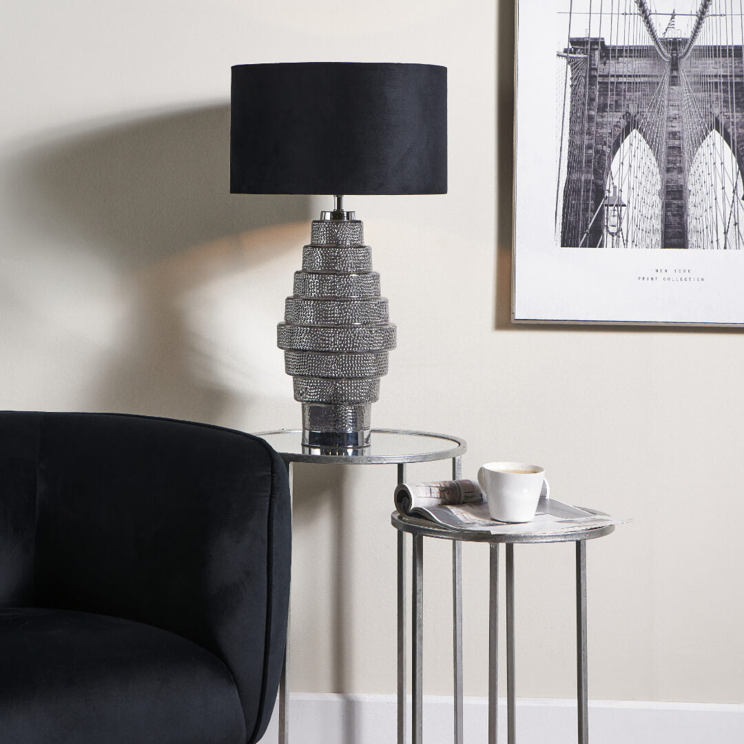 Saskia Black and Silver Glass Table Lamp