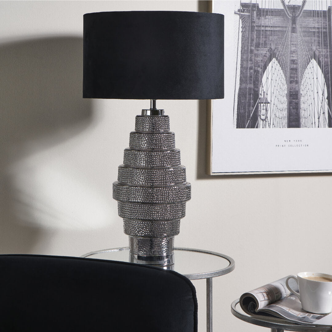 Saskia Black and Silver Glass Table Lamp