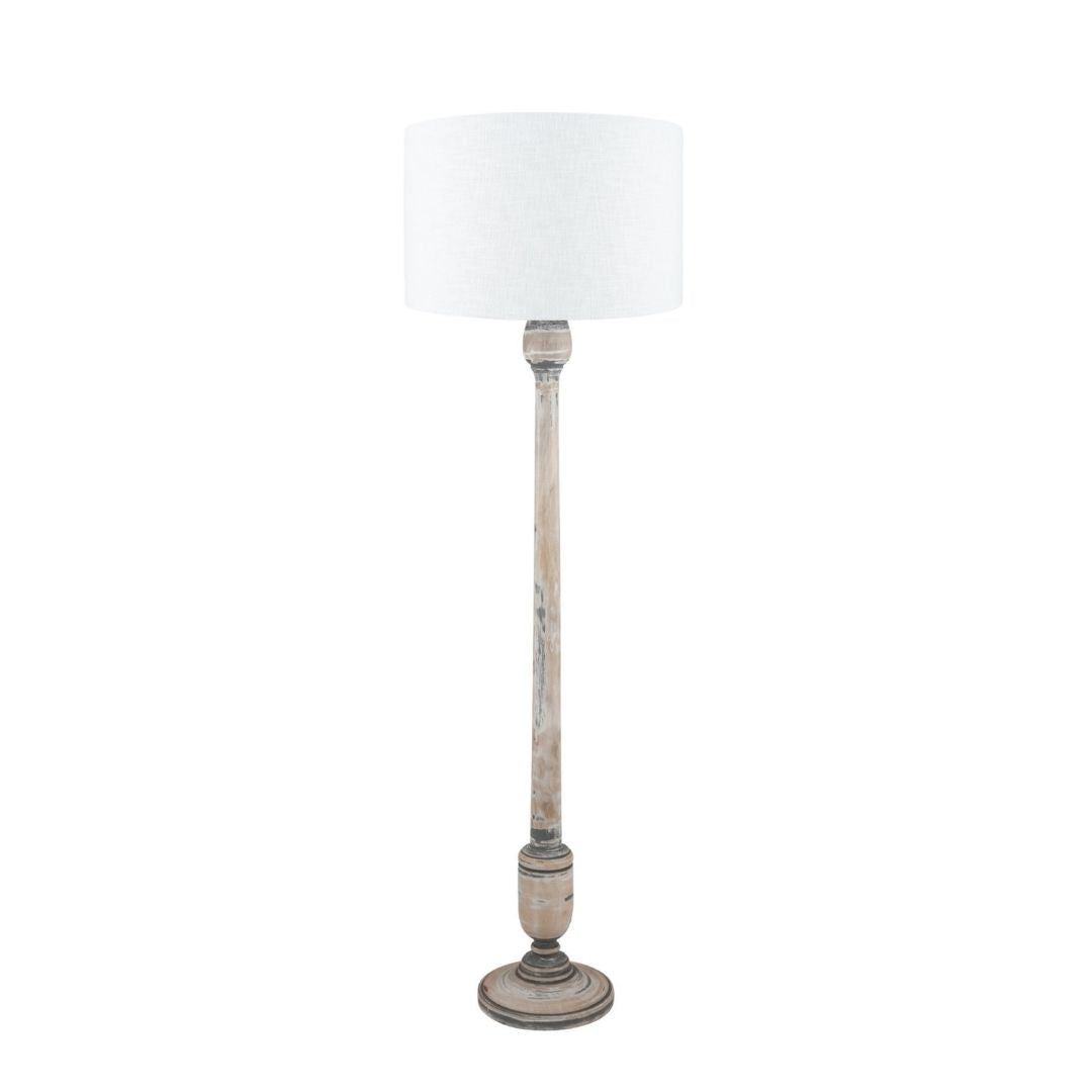 Captiva Grey Wash Wood Floor Lamp with White Shade