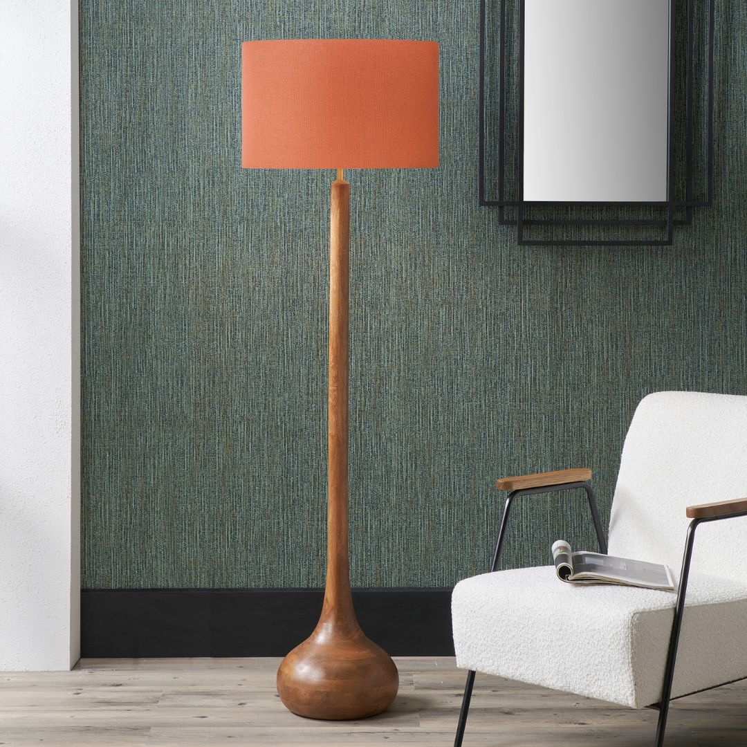 Toma Wood Floor Lamp with Dark Orange Shade