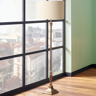 Canterbury Antique Brass Floor Lamp with Cream Shade