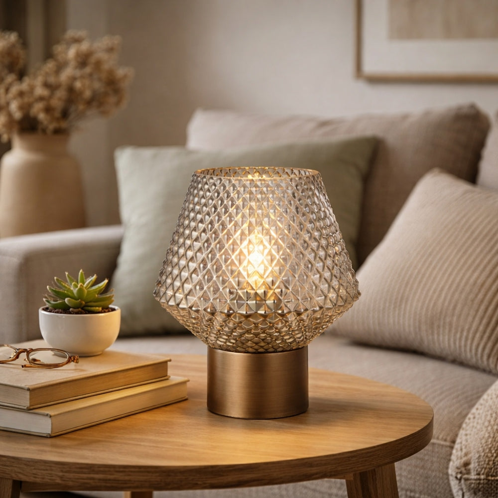 Eryka Grey & Smoked Glass Table Lamp