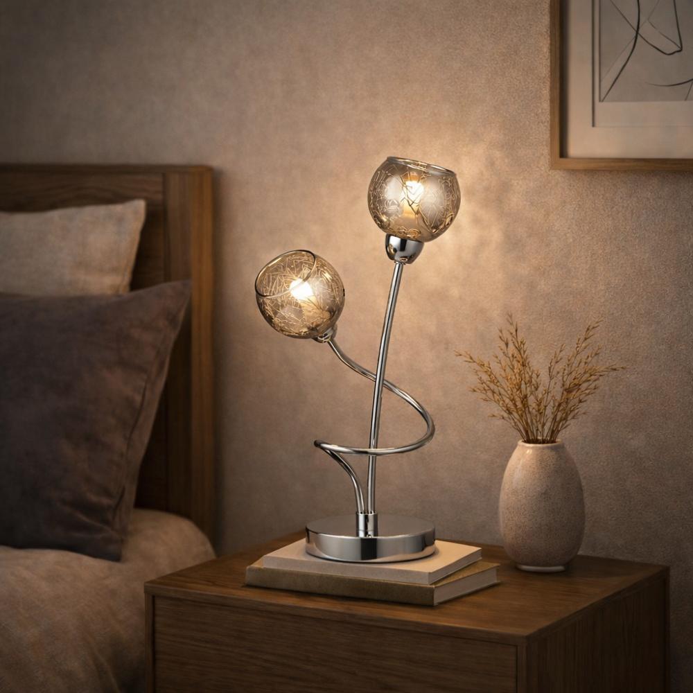 Kitty 2 Light Polished Chrome & Smoked Glass Table Lamp