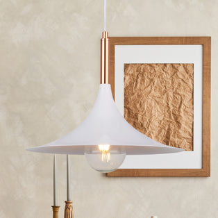 Small White & Copper 1 Light Ceiling Pendant